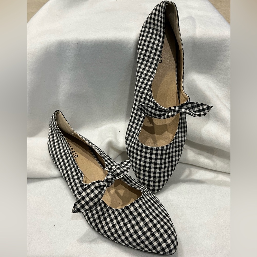 Torrid, black and white gingham flats with bow, size 10W